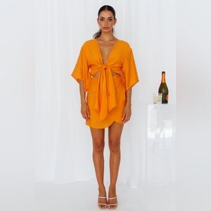 Hello Molly Orange Tie-Front Mini Dress
